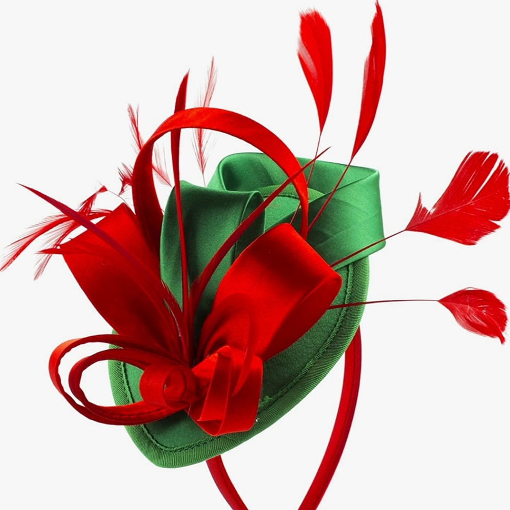 Gorgeous Red and Green Fascinator Feathers Clip Headband Holiday Collection NWT